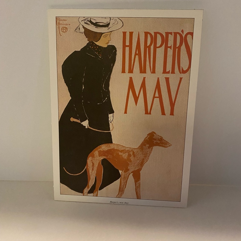 Vintage Harper's May Poster Print with Woman and Greyhound